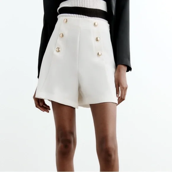 Zara White High Waist Women's Shorts M - Picture 3 of 6